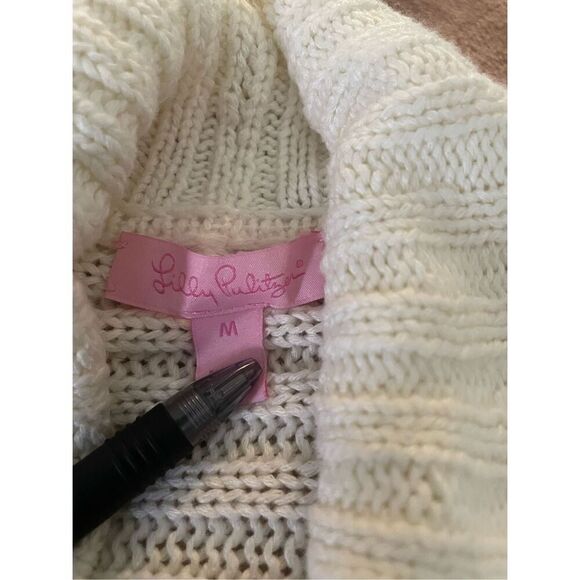 Lilly Pulitzer Cream Front Clasp Open Front Cardigan Sweater M - Picture 9 of 14